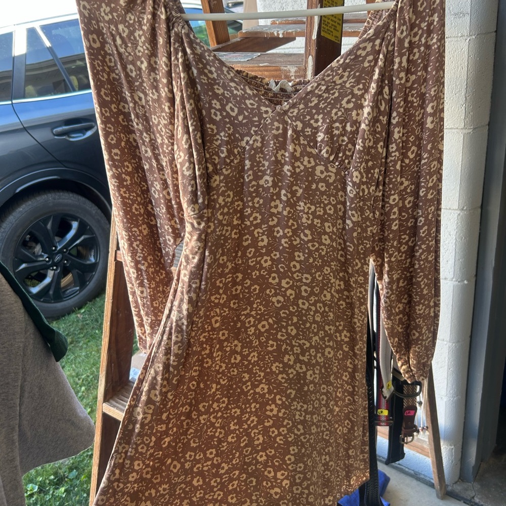 Chic Long Sleeve Brown Patterned Dress